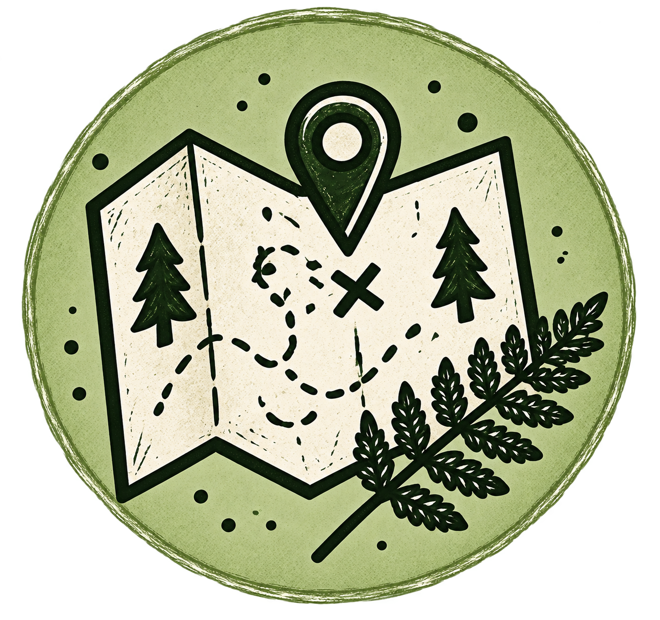 Illustration einer Waldkarte mit Wegmarkierung als Icon für Waldmaps